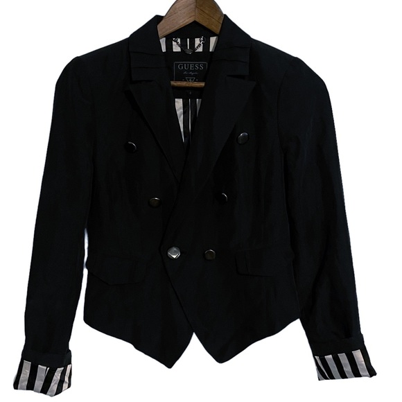 Guess Black Prep Cropped Button Front Blazer Size 2 - Picture 1 of 11